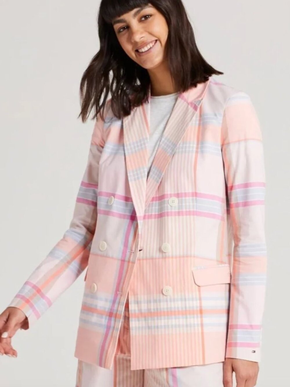 Tommy Hilfiger Madras Check Double Breasted Blazer Size 4